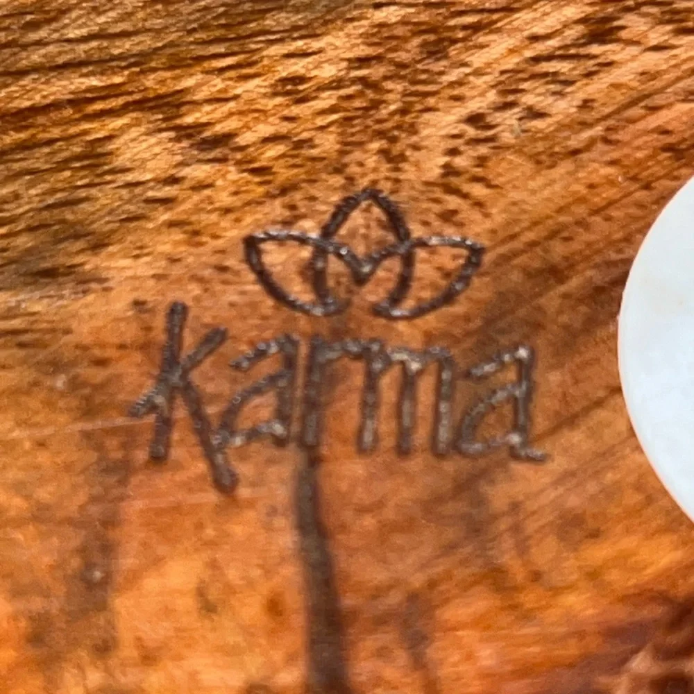 Karma acacia wood double pinch bowl with brass spoons - NWT